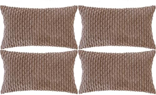 Set of 4 Light Brown Decorative Throw Pillow Covers 12x20 Inch Corduroy Pillow Covers for Bed Couch Sofa Living Room Soft Cushion Cases by Cozoomy
