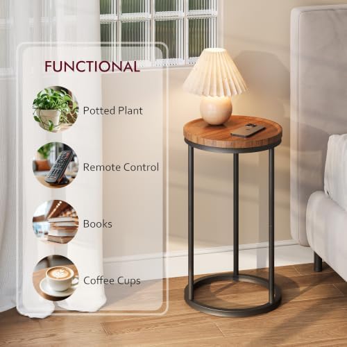 YAUKOMEL Small Round Side Table,Round Sofa End Table Walnut - Image 5