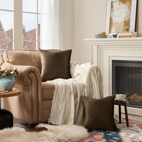 GIGIZAZA Brown Velvet Pillow Covers 26x26 Decorative Pillows Pack of 2 - Image 5
