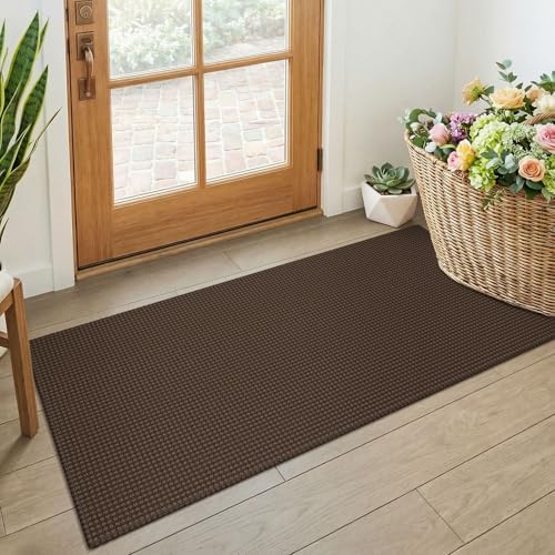 KOZYFLY 2x4 Entry Runner Rug, Small Washable Runners for Entryway, Non Slip Door Mat Indoor Entrance, Front Porch Carpet for Foyer, Kitchen, Bedroom, Bathroom, Brown/Dark Brown by KOZYFLY