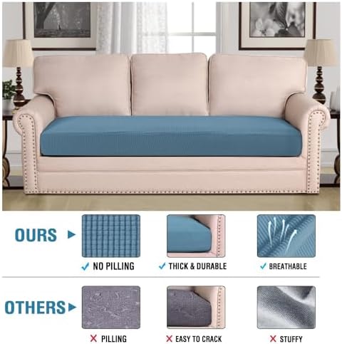 H.VERSAILTEX Super Stretch Individual Seat Cushion Covers Sofa Covers Couch Cushion Covers Slipcover Sets Thick Jacquard Textured Twill Fabric (1 Piece Sofa Cushion Cover, Dusty Blue) - Image 2