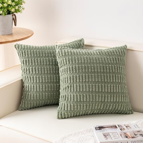 Pack of 2 Corduroy Decorative Throw Pillow Covers 18x18 Inch, Sage Green by Unknown