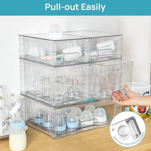 Vtopmart Clear Stackable Storage Drawers, 5 Pack Multi-Size Organizer Set - Image 5
