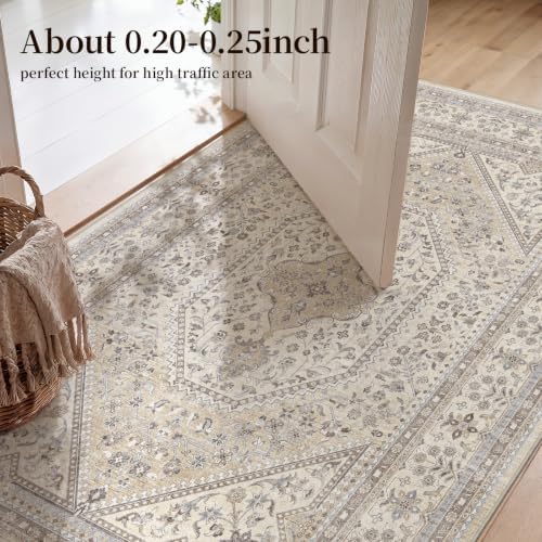 3x4 Washable Entryway Area Rug - Non-Slip Vintage Throw Rugs Beige Gray - Image 5