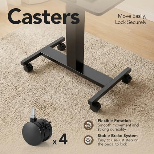 HUANUO Small Rolling Laptop Standing Desk, Height Adjustable Mobile T-Base Desk with Lockable Casters, Portable Sit-Stand Workstation for Bedside & Sofa, Walnut (Pack of 2) - Image 5