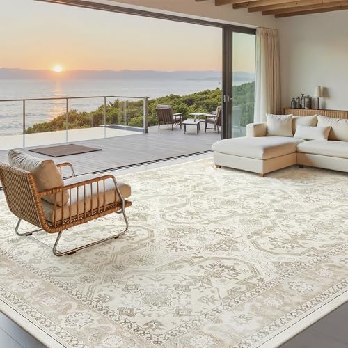 Soalmost 9x12 Area Rugs for Living Room Washable Rug Non-Slip Beige/Brown - Image 2
