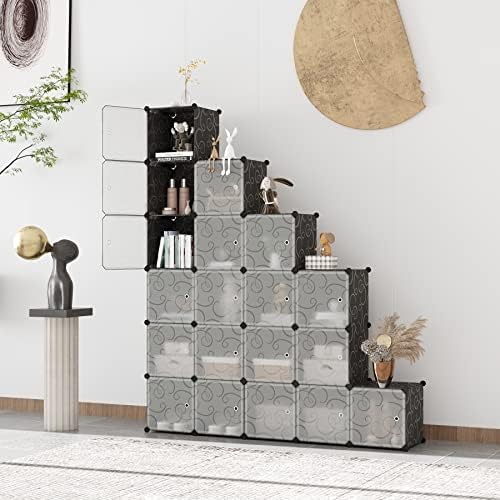 C&AHOME 20-Cube Storage Organizer with Door Platic Closet Organizer Black - Image 5