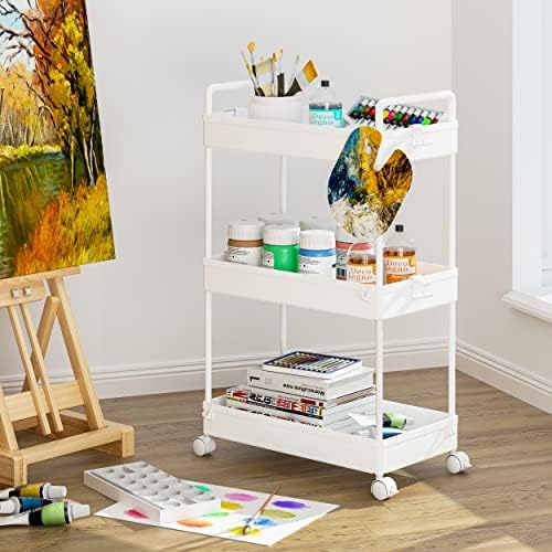 Ronlap 3 Tier Slim Rolling Storage Cart with Wheels Utility Organizer,White - Image 6