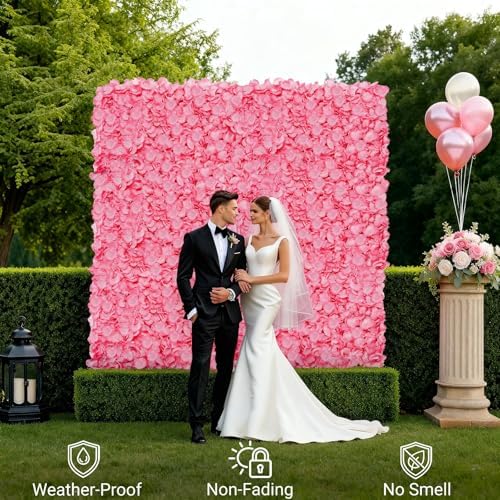 Noamus 4 Pack 24"x16" Flower Wall Panel Set, Artificial Flower Backdrop, 3D Silk Pink Hydrangea Floral, Wall Decorative Faux Flower for Photo Centerpieces, Home Party Wedding Decoration - Image 6