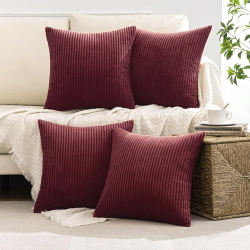 MIULEE Soft Corduroy Decorative Throw Pillow Covers Burgundy 18x18 - Image 5