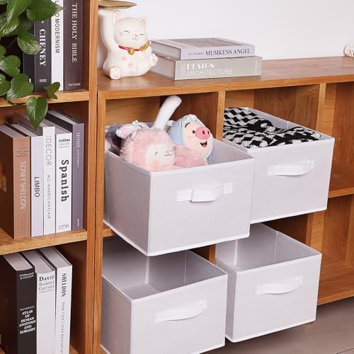 Clothings Collapsible Storage Bins, Foldable Organizers and Storage Baskets Cube Storage Bin for Bedroom Living Room (4 Pack) (White, 15.4x11.4x7.9inch) - Image 5