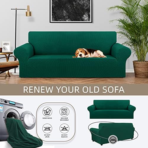 KEKUOU Stretch Couch Covers for Sofa, 3 Cushion Couch Slipcover,Hunter - Image 3