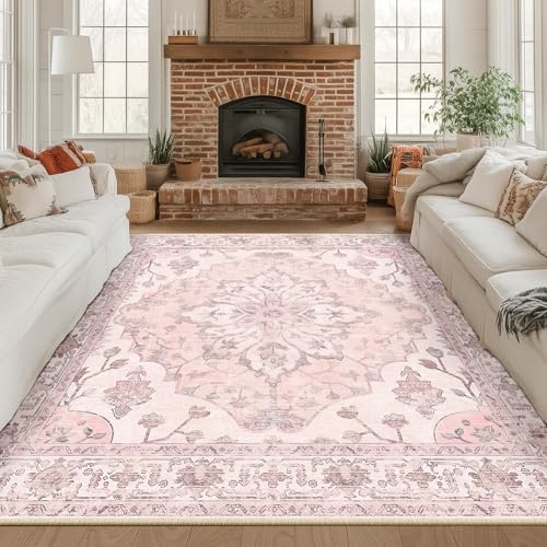 RELEANY Washable Area Rug, Square 8'x8', Pink - Image 2