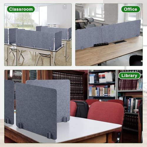 Buryeah 3 Pcs Desk Divider Desk Partition 23.6 x 47.2, 23.6 x 23.6 Stand up Freestanding Cubicle Privacy Panel Reducing Noise Visual Distraction Divider for Office Home School(Gray) - Image 6