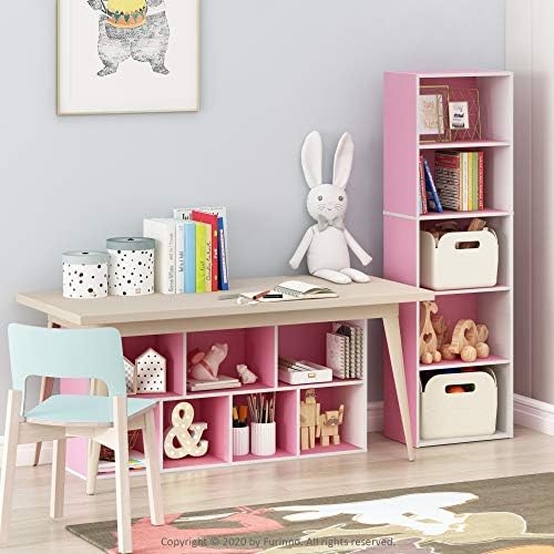 Furinno LUDER Book Shelf, 5-Tier Bookshelf, Bookcase with Open Shelves, 9.4 x 15.8 x 52, Easy Assembly, for Living Room, Bedroom, Home Office, White/Pink - Image 2
