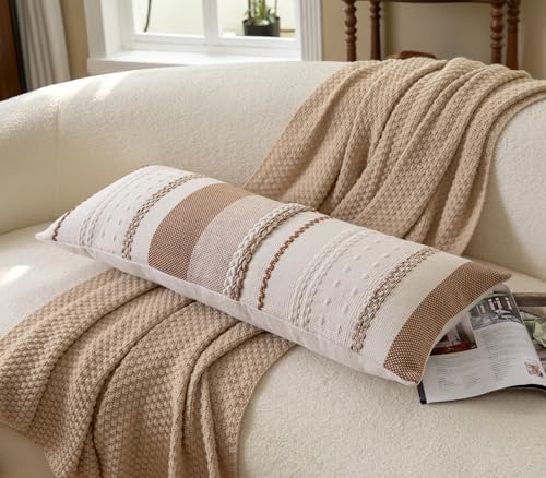 Cethom Boho Lumbar Pillow Covers 14x36 Inch Long, Brown Textured Decorative Couch Pillow Cases for Farmhouse Home Decor, Accent Cushion Cover for Sofa, Bed, Living Room, Bedroom, Pack of 1 - Image 3