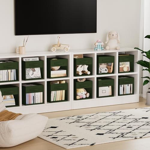 DIMJ Storage Cubes, Cube Storage Bin, 6 Pack Foldable Baskets with Window, Closet Storage Bins with Handle, 11x 11 inch Storage Cubes for Clothes, Toys, Books (Green) - Image 5