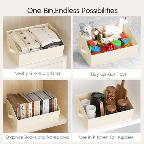 Homsorout Large Closet Organizers and Storage Bins - 10 Pack Trapezoid Storage Baskets for Shelves, Foldable Fabric Basket with Handles Ideal for Closet, Basket, Wardrobe and Shelf Storage, Beige - Image 6
