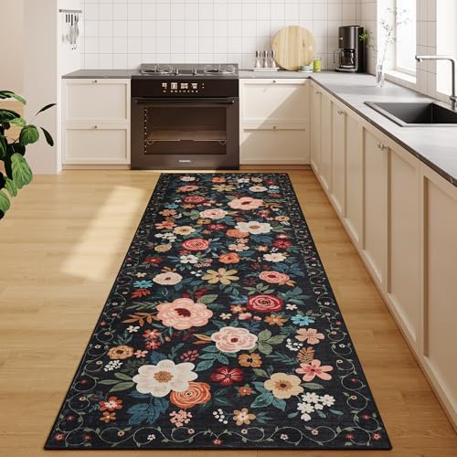 DUKINO 2.6x8 Runner Rug, Washable Runner Rug for Hallway Non Slip, Black - Image 6