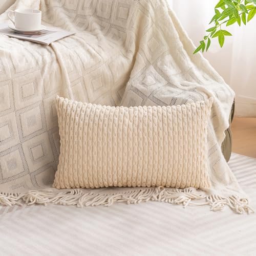 Set of 4 Beige Brown Coffee Decorative Throw Pillow Covers 12x20 Inch Corduroy Pillow Covers for Bed Couch Sofa Living Room Soft Cushion Cases - Image 6