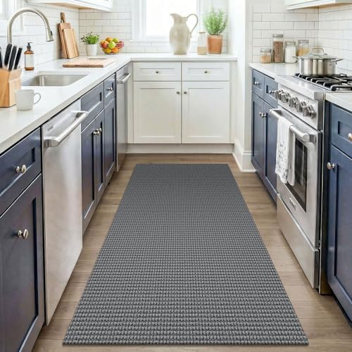 KOZYFLY Washable 3x4 Entry Area Rug, Braided Throw Rugs for Entryway, Non Slip Door Mat Indoor Outdoor Entrance, Front Porch Foyer Carpet for Kitchen, mudroom, Bathroom, Grey/Dark Grey - Image 3