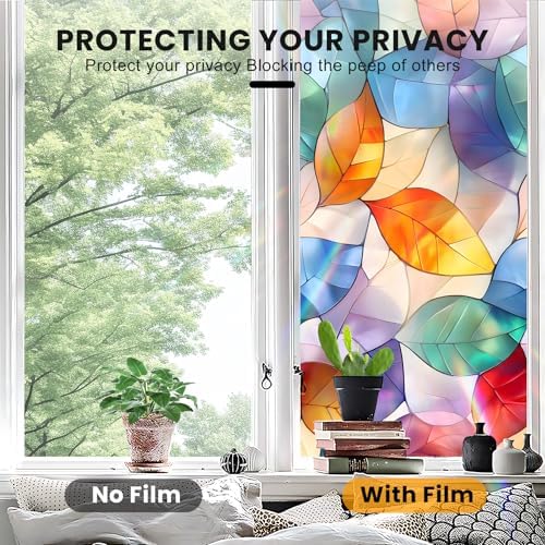 Stained Glass Window Privacy Film Static Cling - Rainbow Glass Decorative Sun Blocking Window Covering, Non-Adhesive Removable Stickers for Home & Office, 17.5" x 39.3" - Image 5