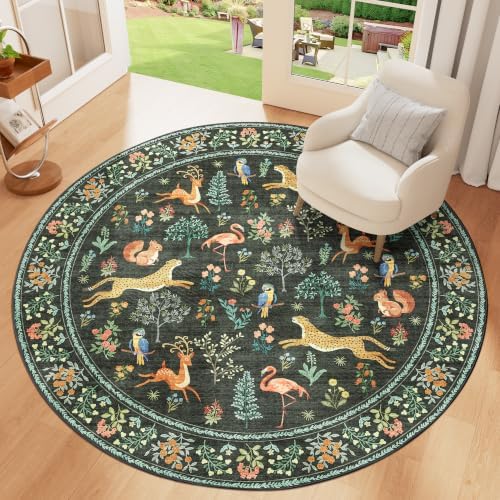 DUKINO 5ft Round Rug, Washable Animal Non Slip Circle Area Rug, Black - Image 4