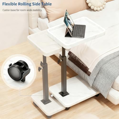 C Table with Wheels, Adjustable Height, 360° Swivel Bed Tray Table - Image 4