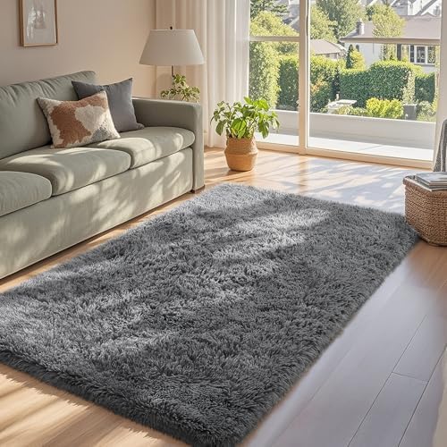 Ophanie Washable 3x5 Area Rug, Bedside Preppy Dorm Rug, College Essentials Non Slip Grey Small Carpets for Bedroom, Anti Slip Fluffy Gray Living Room, Home Decor Aesthetic, Nursery - Image 6