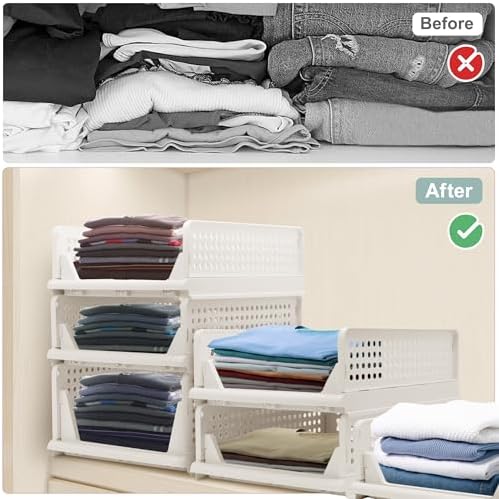 Goderewild 5 Pack Stackable Foldable Storage Baskets - Folding Storage Bins, Multifunctional Closet Organizers for Wardrobe, Cupboard - Space-Saving Clothes Storage Hat Organizer (White, 5L) - Image 3
