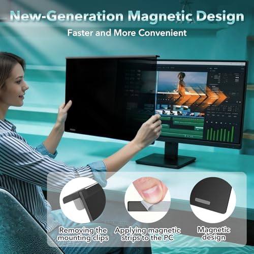 Magnetic 32 Inch Privacy Screen for Computer Monitor, 16:9 Removable Anti Blue Light Filter for Desktop PC, Hanging Anti-Spy Privacy Shield with Easy Installation for Office and Home - Image 3