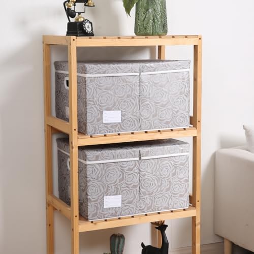 PRANDOM Extra Large Collapsible Storage Boxes with Lids Fabric Decorative Storage Bins Cubes Organizer Baskets with Cover Handles Divider for Bedroom Closet Living Room 19.6x15.7x11.8 Inch 3 Pack - Image 2