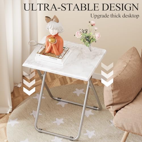 Folding TV Tray Tables, TV Dinner Trays for Eating, Portable Tv Trays with Cup Holder, Folding Tray Side Table, Foldable Snack Table for Bed, Sofa, (White Marble, 1PC) - Image 2