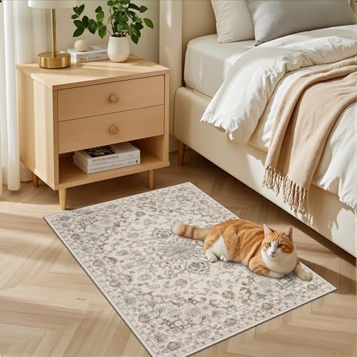 2x3 Area Rugs Living Room: Washable Rug for Bedroom Brown Beige - Image 3