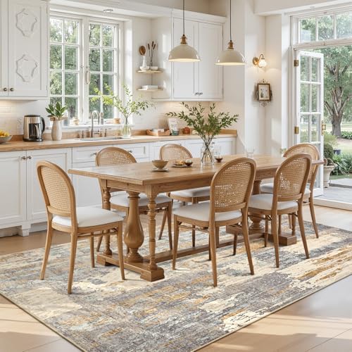 Toneed Washable 5x7 Camel Area Rug with Non-Slip Backing for Living Room - Image 3