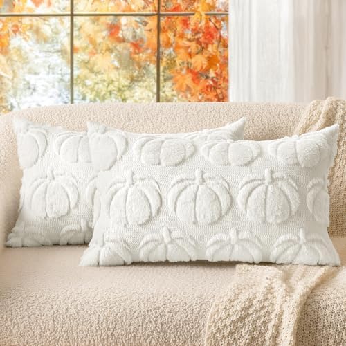MIULEE Fall Pillow Covers Pumpkin Fall Decor Lumbar 12x20 Pure White by MIULEE