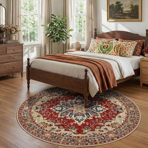 RELEANY Washable Area Rug, Round 7ft, Red/Blue - Image 2