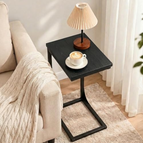 TEMI C Shaped End Table for Couch with Charging Station, Small Side Table TV Tray for Eating or Laptop, Accent Desk for Sofa or Chair, Space Saving Living Room Bedroom, Black - Image 5