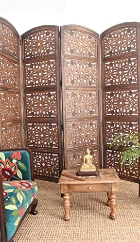 COTTON CRAFT Room Divider Wood Screen - Hand Carved Folding 4 Panels 72x80 - Image 3