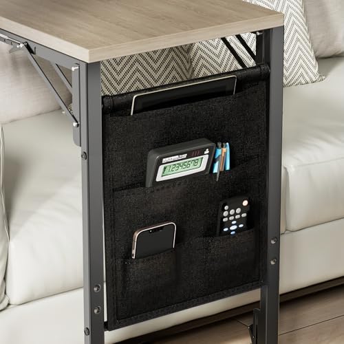 Folding TV Tray Table, Small Folding Side Table with Storage Bag, Portable C Shaped End Table for Couch Sofa Bed, Oak Gray - Image 6