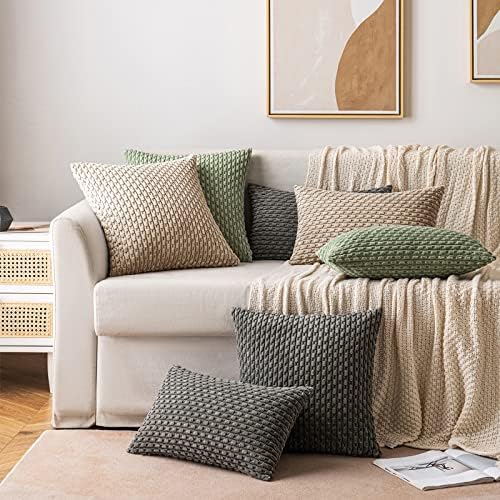 MIULEE Lumbar Decorative Throw Pillow Covers 12x20 Neutral Tan Corduroy - Image 4