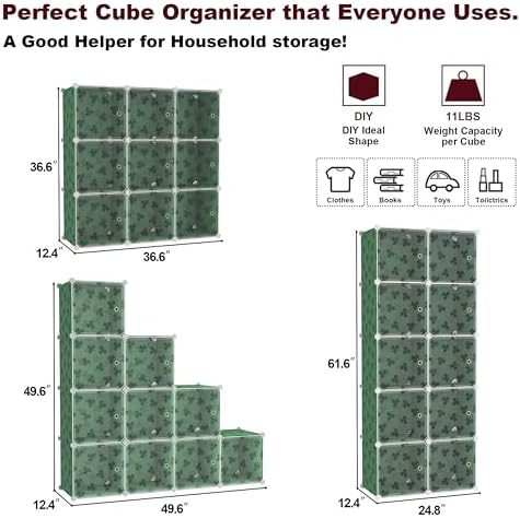 C&AHOME Clover Embossed Storage Organizer with Doors 10-Cube Shelf Green - Image 2