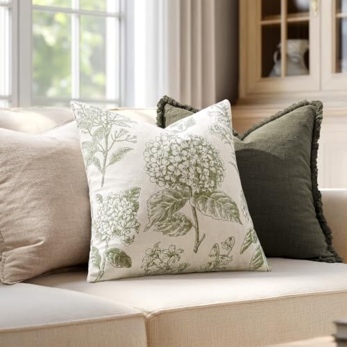 Set of 2 Decorative Floral Pillow Covers 18x18 Inch Light Green - Image 3