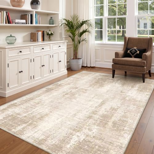Valenrug 5x8 Area Rug, Abstract Large Washable Rugs for Living Room, Beige by Valenrug