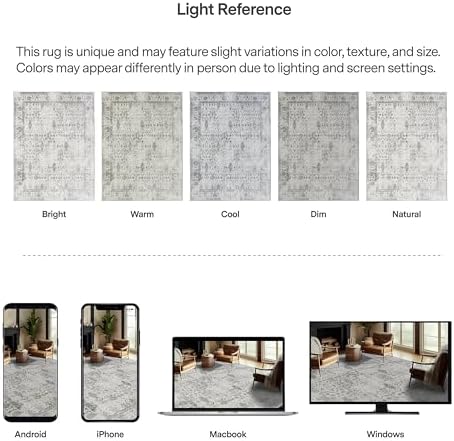 ReaLife Rugs Machine Washable Area Rug - Living Room Bedroom Bathroom Kitchen Entryway Office - Padded Low Pile Stain Resistant Premium - Boho Farmhouse Vintage - Noor - Ivory Grey 7'6" x 9'6" - Image 6