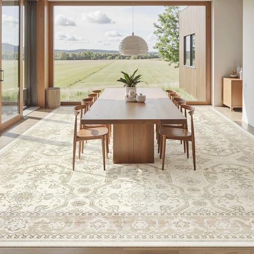 Soalmost 10x14 Area Rugs for Living Room Washable Rug Non-Slip Beige/Brown - Image 3