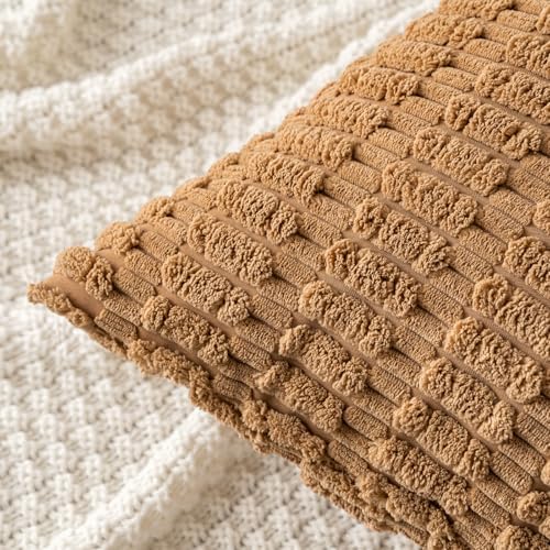 MIULEE Lumbar Corduroy Decorative Throw Pillow Covers 12x20 Brown Pack of 2 - Image 5