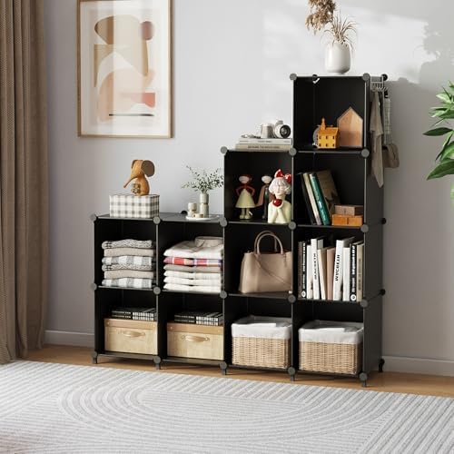AWTATOS 12 Cube Storage Organizer, Closet Organizer Storage Shelves, Black - Image 5