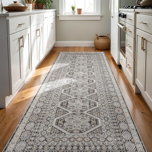 Ksrau 3x8 Runner Rug Washable Vintage: Non Slip Kitchen Runners Black by Ksrau