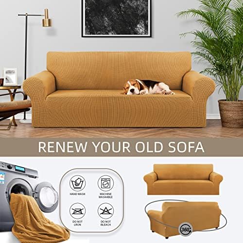 KEKUOU Stretch Couch Covers for Sofa, 3 Cushion Couch Slipcover,Golden - Image 3